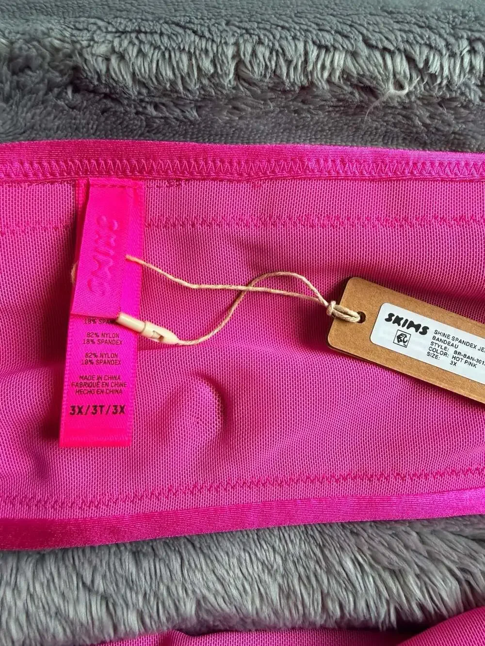 SKIMS Swim Bandeau Top Size 3x Hot Pink Shine Spandex Y2K Coastal Cowgirl